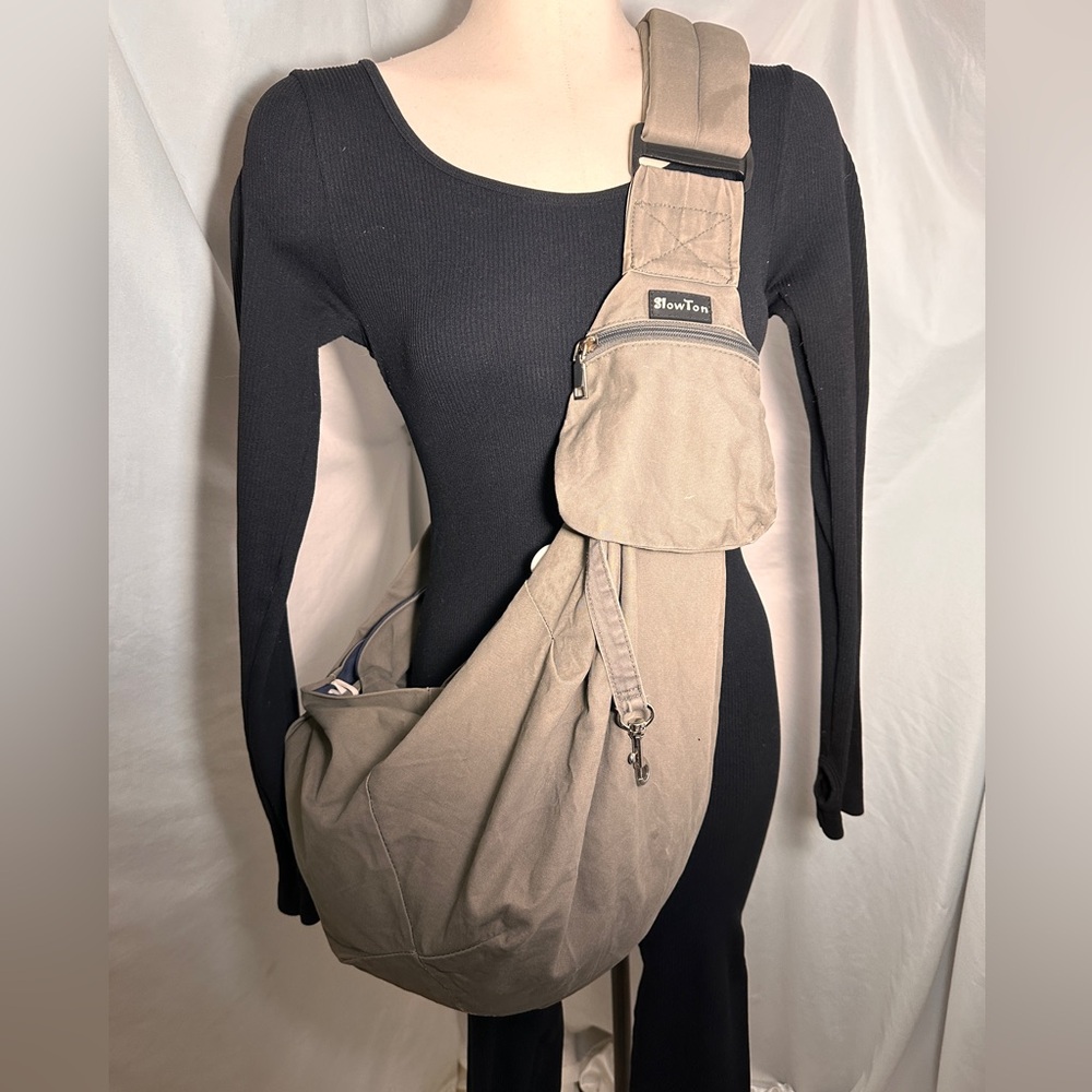 Slow Ton Pet Sling Carrier Bag Khaki Canvas Adjustable Crossbody Travel Dog Cat